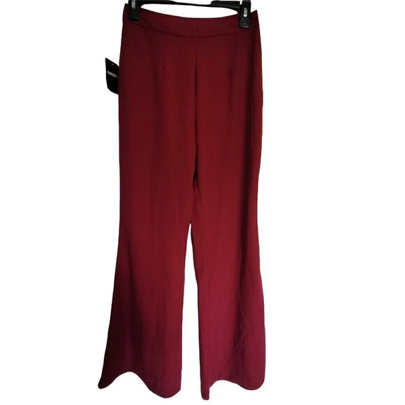 NEW Forever 21 Contemporary Wine Red High Waisted Flare Woven Long Pants Small - Picture 5 of 17